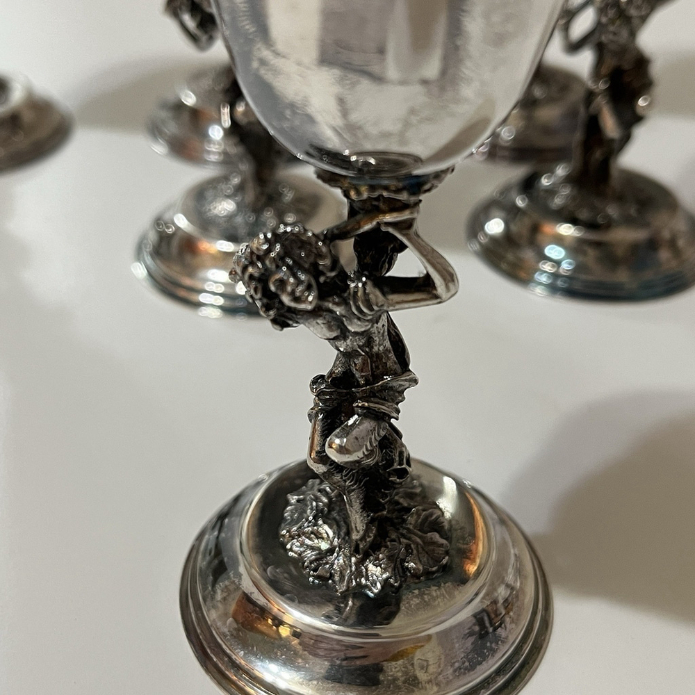 Birks 4.5" Goblets God Bacchus Primrose Alpadur Silver Plate Spain Set Of 6